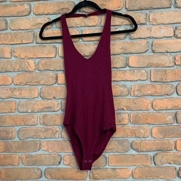 Aeropostale Tops - Aeropostale Womens Small Bodysuit Burgundy Sleeveless Halter Tank Top Basic Snap